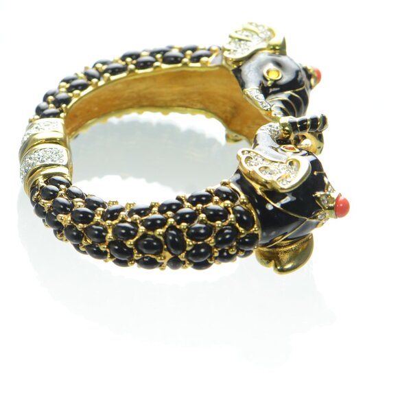 Kenneth Jay Lane KJL Black Cabochon Crystal Elephant Cuff Bracelet - Picture 5 of 7